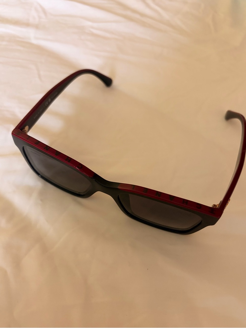 CHANEL Black and Red Rectangular Women's Sunglasses